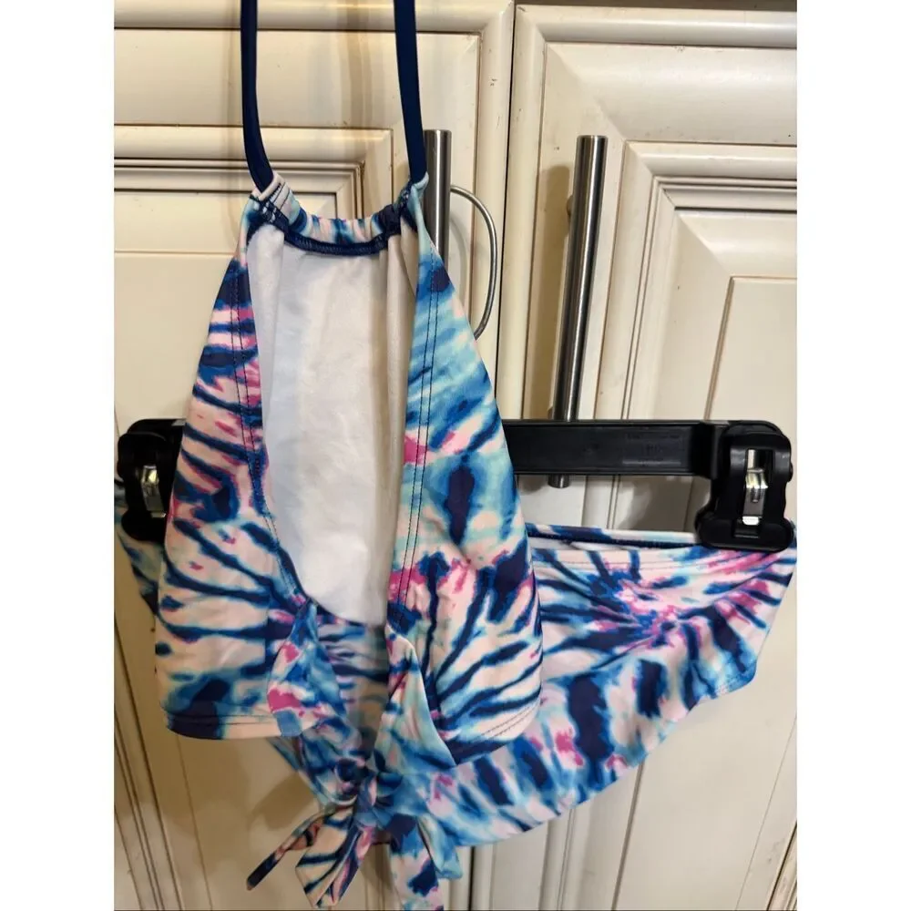 Kanu Surf Girls Mahina Beach Sport Halter Tie Dye Two-Piece Bikini Set Blue 14